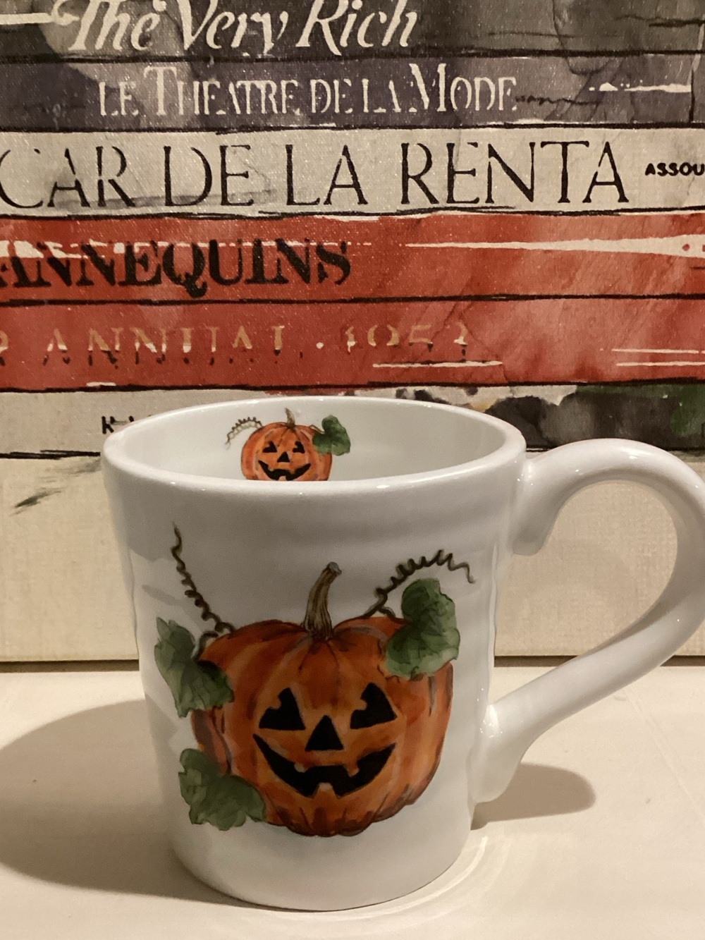 White Pumpkin Jack-O'-Lantern Ceramic Halloween Mug 🎃